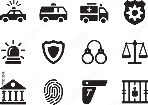 Justice law and order icons set
