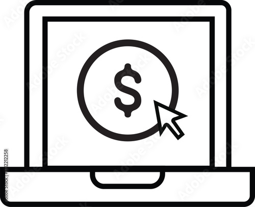 Online Payment Icon – Dollar Symbol on Laptop, Digital Finance, E-commerce Vector Illustration. Resize and editable, EPS 10.