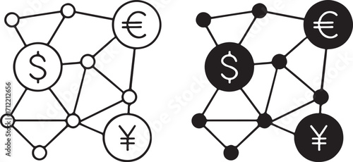 Global Currency Network Dollar Euro Yen Finance Connection Icon