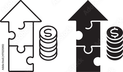 Financial Growth Puzzle Arrow Coins Investment Success Icon