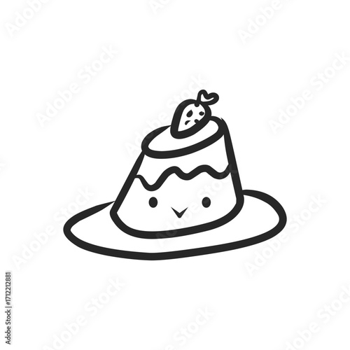 Kawaii Strawberry Pudding Doodle Vector Illustration