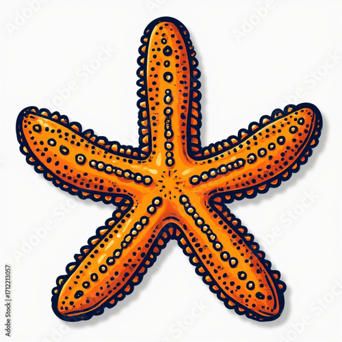 Detailed illustration of an orange starfish, showcasing intricate details and dotted texture.
