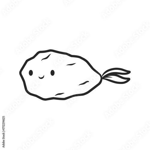 Kawaii Tempura Shrimp Doodle Vector Illustration