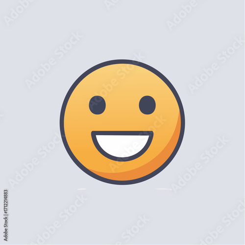 Minimalist flat vector illustration of a cheerful happy face icon with a bold outline. This simple graphic design conveys joy, positivity, and a friendly emotion