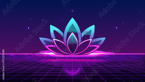 Luminous Fractal Lotus Shining in Neon Seas