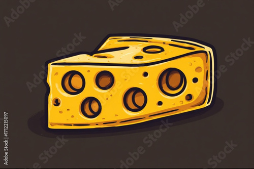 A cartoon illustration of a triangular cheese wedge featuring several holes.