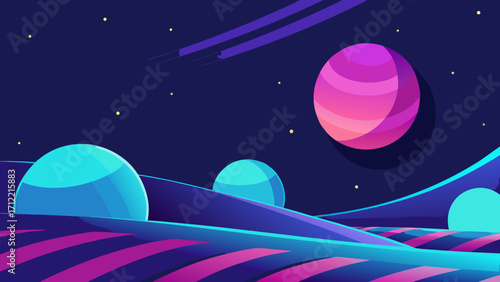 Radiant Glass Dunes Orbiting Around Neon Moons