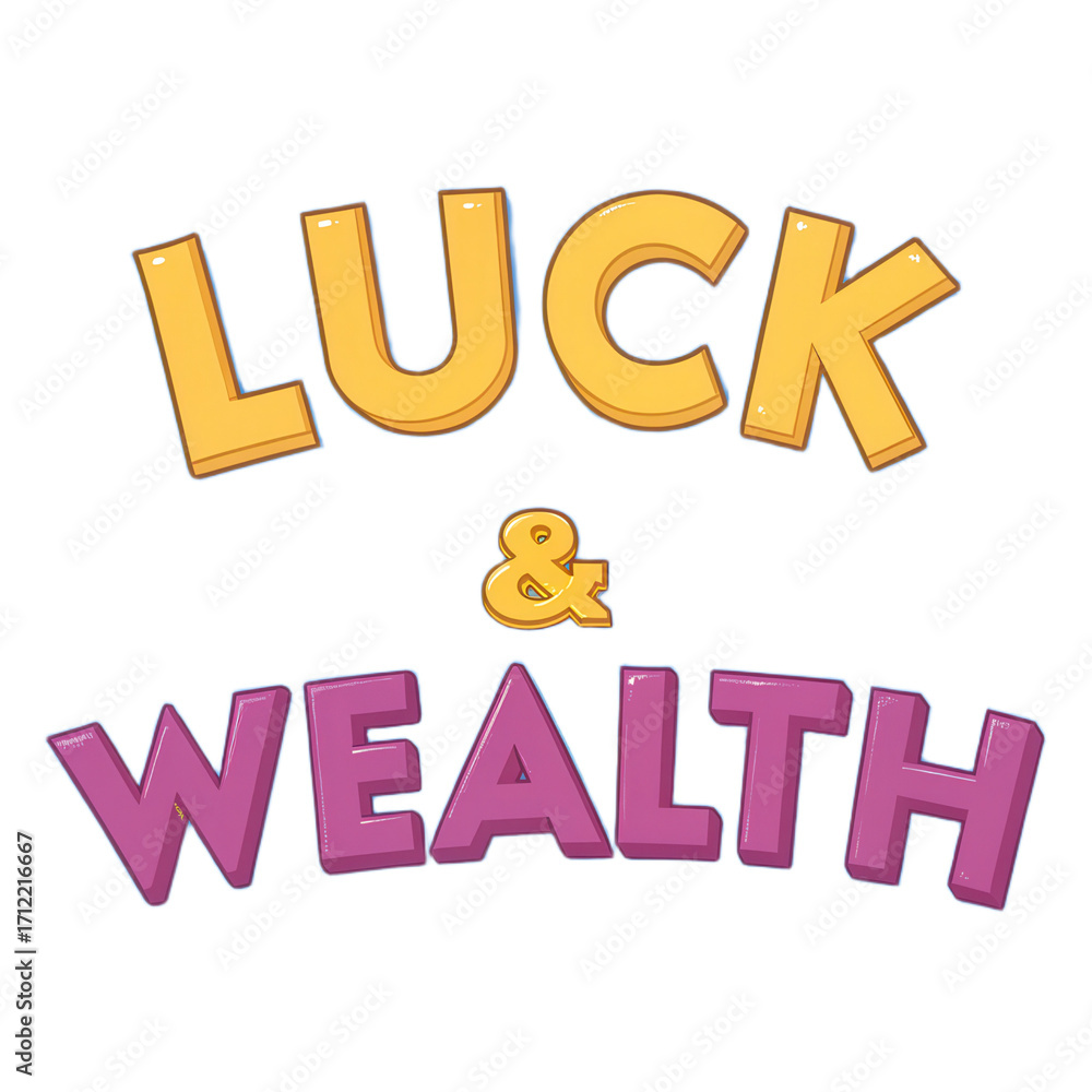 Fototapeta premium Luck wealth transparent background colorful text playful style positive message isolated design element