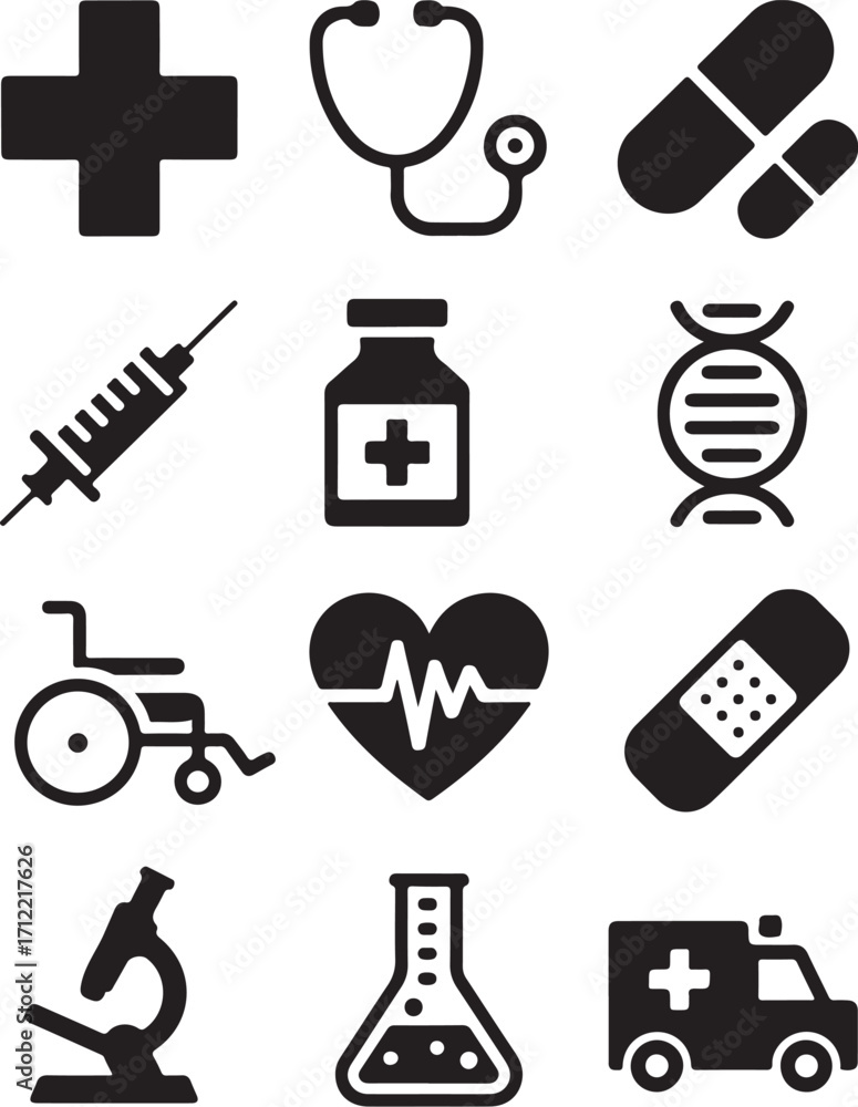 Obraz premium Essential medical symbols for healthcare and science