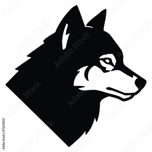 Black and white wolf head silhouette majestic animal illustration