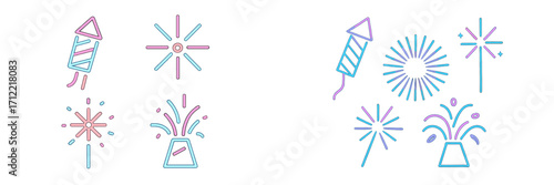 Vibrant collection of festive fireworks and firecracker icons for holiday celebrations and party events