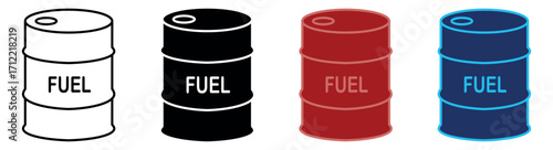 Barrel or oil drum container icon set on white background. Beer and brewing sign and symbol. Vector illustration .