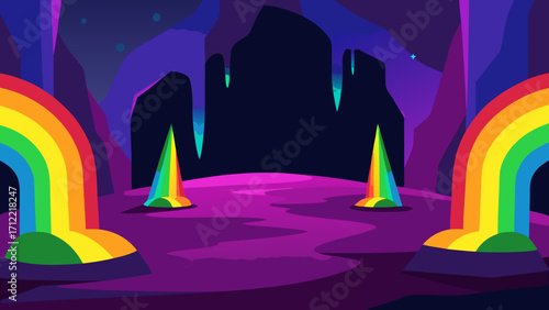 A breathtaking abstract background featuring a vibrant rainbow in the night sky