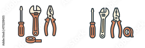 Essential repair tools for home maintenance, including screwdriver, adjustable wrench, and pliers, ready for DIY tasks
