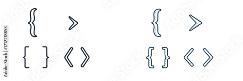 Various styles of curly braces, square brackets, and angle brackets used in programming and mathematics