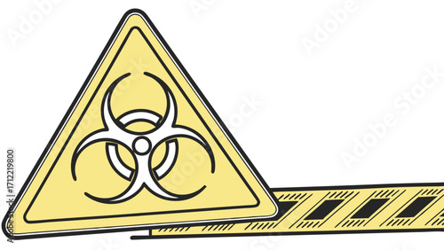 Biohazard Warning Sign and Barricade Tape Danger and Caution