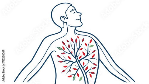 Human Body with Treelike Illustration Representing Internal Wellbeing and Health
