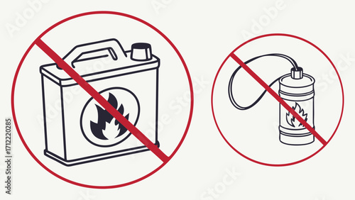 Prohibited Flammable Liquids Fuel Can and Torch with Red Prohibition Circles