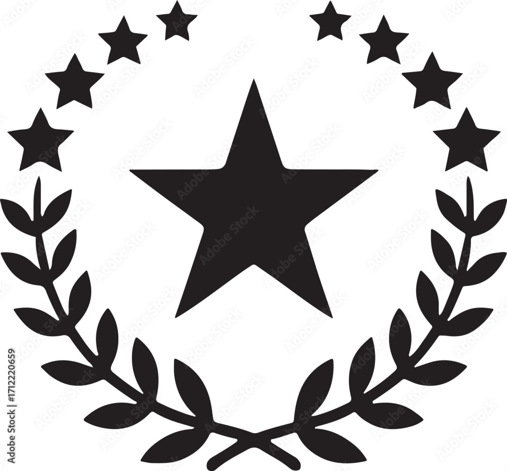 Obraz premium Silhouette vector of star wreath emblem, ideal for holiday, celebration, and decorative designs.