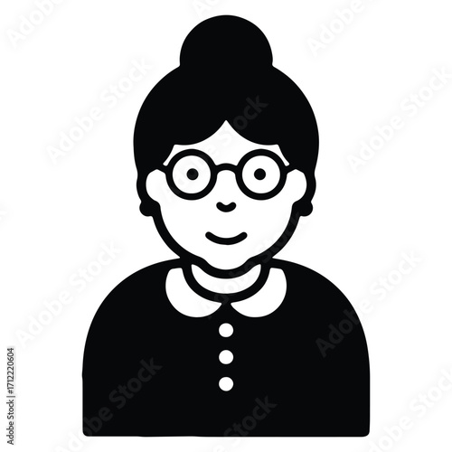 Illustration of elderly woman with glasses and bun hairstyle icon style