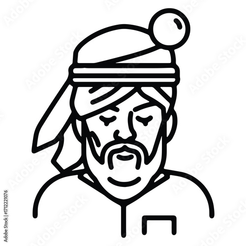 Outline vector illustration of sultan with turban isolated on white
