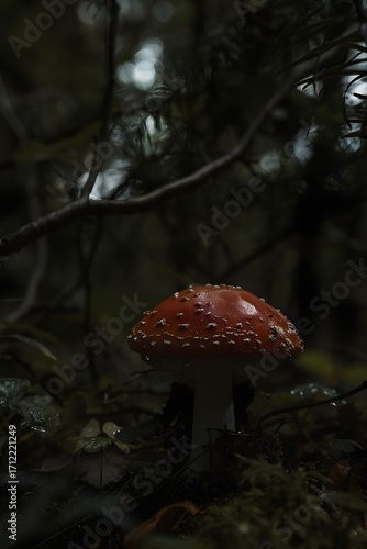 Fly agaric mushroom in forest
