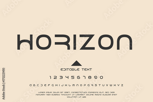 Modern sans serif font horizon with numbers and symbols