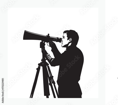 silhouette of a man with a telescope