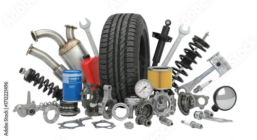 Fotografie Isolated Car Parts Variety Ready for Installation and Service Ready for Your Nex