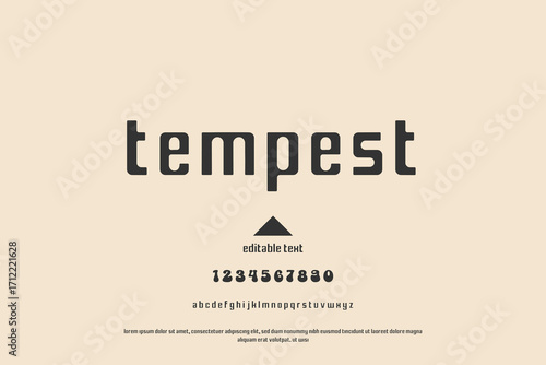 Modern sans serif font sample with letters numbers and symbols
