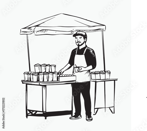 illustration of a male street vendor