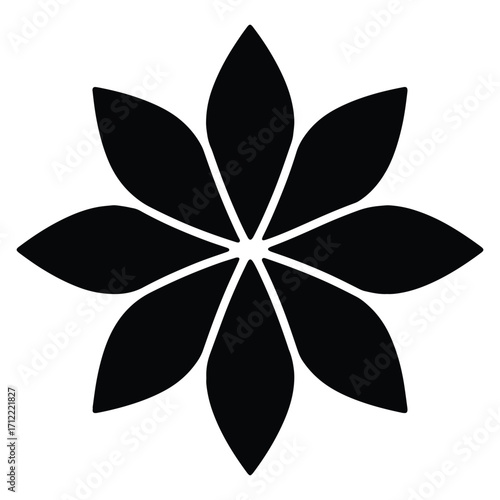 Simple black flower icon with eight petals on white background