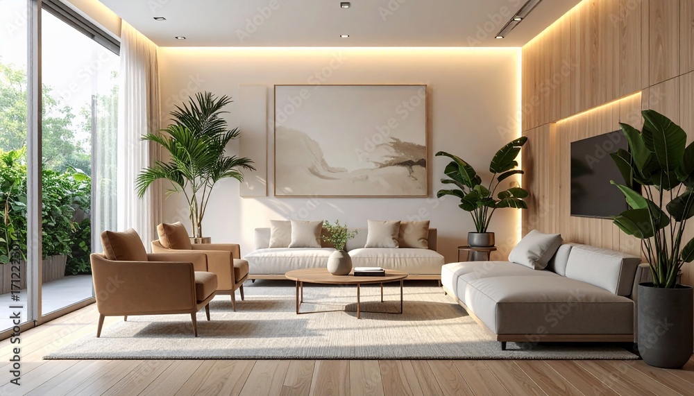 Fototapeta premium Modern Minimalist Living Room Interior Design