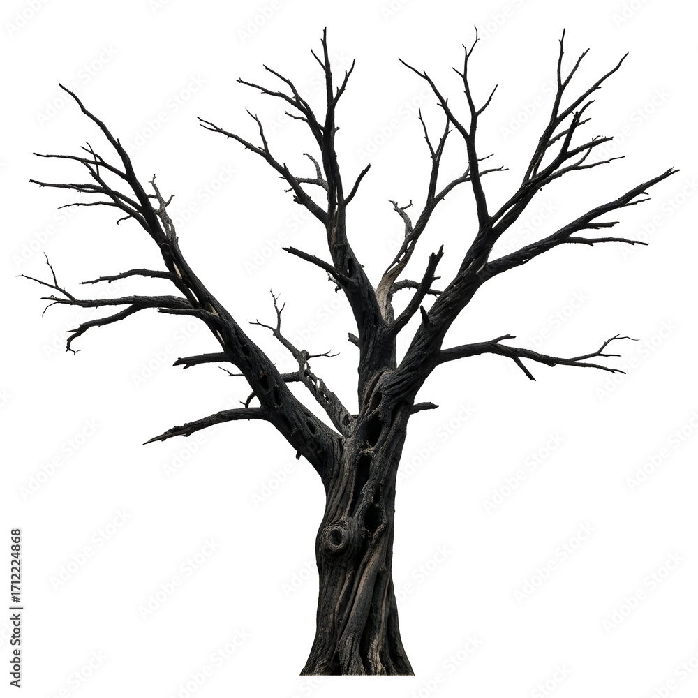 Fototapeta premium Dead tree illustration stark branches dark trunk.