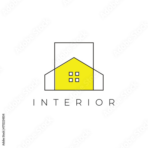 house interior line logo design vector