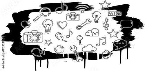 Art paint blush with icon line art vector
