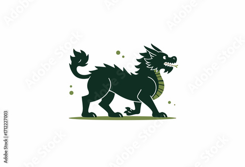 A simple and bold vector illustration of a Chinese guardian lion or dragon in a powerful walking pose, a modern and minimalist take on a traditional symbol.
