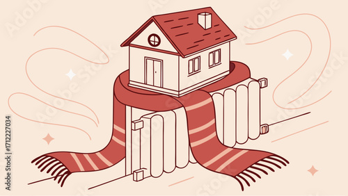 Cozy Home Illustration Warmth Winter Heating House Radiator Scarf Comfort Energy Efficiency.