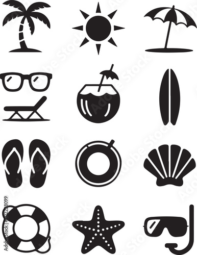 Fun summer beach icons for vacation and travel designs