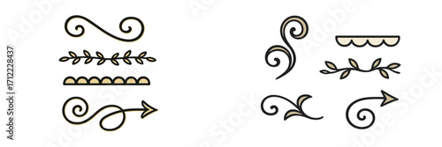 Stylish collection of elegant decorative flourishes, borders, and arrows for graphic design and creative projects