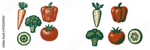 Assortment of fresh organic garden vegetables including carrot broccoli bell pepper tomato and cucumber slice