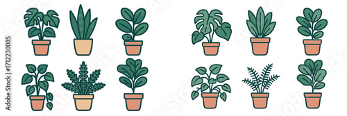 Diverse collection of popular green potted houseplants for modern home and office interior decoration and natural ambiance