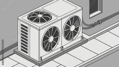 Isometric Illustration of an Air Conditioning Unit on a Rooftop.