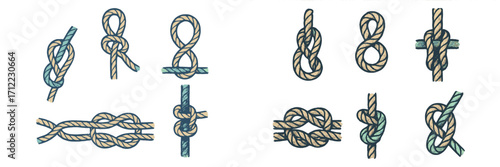 Comprehensive collection of various nautical and decorative rope knots for sailing, climbing, and general utility applications
