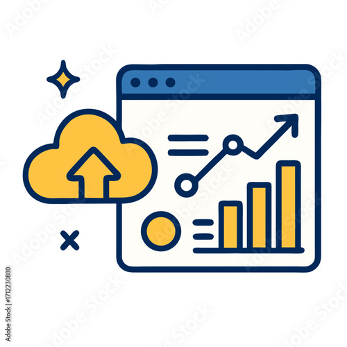 Cloud computing analytics for big data processing, visualizing growth metrics from a network server infrastructure for business intelligence