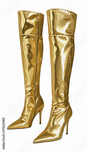Gilded Stride Gold high heel boots isolated watercolor vector illustration svg