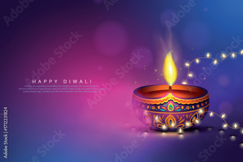 Happy Diwali festival of lights, holiday Background, Diwali celebration greeting card, creative vector illustration design.