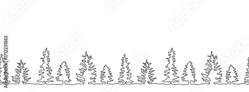 silhouette of forest winter trees. seamless pattern, Evergreen coniferous nature. Pine, spruce, tree in the style of one line. winter elements isolated on a white background. for print, banner