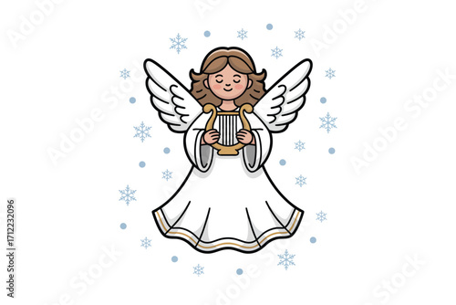 Cartoon angel with wings and lanterns illustration
