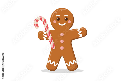 Happy gingerbread man holding a candy cane